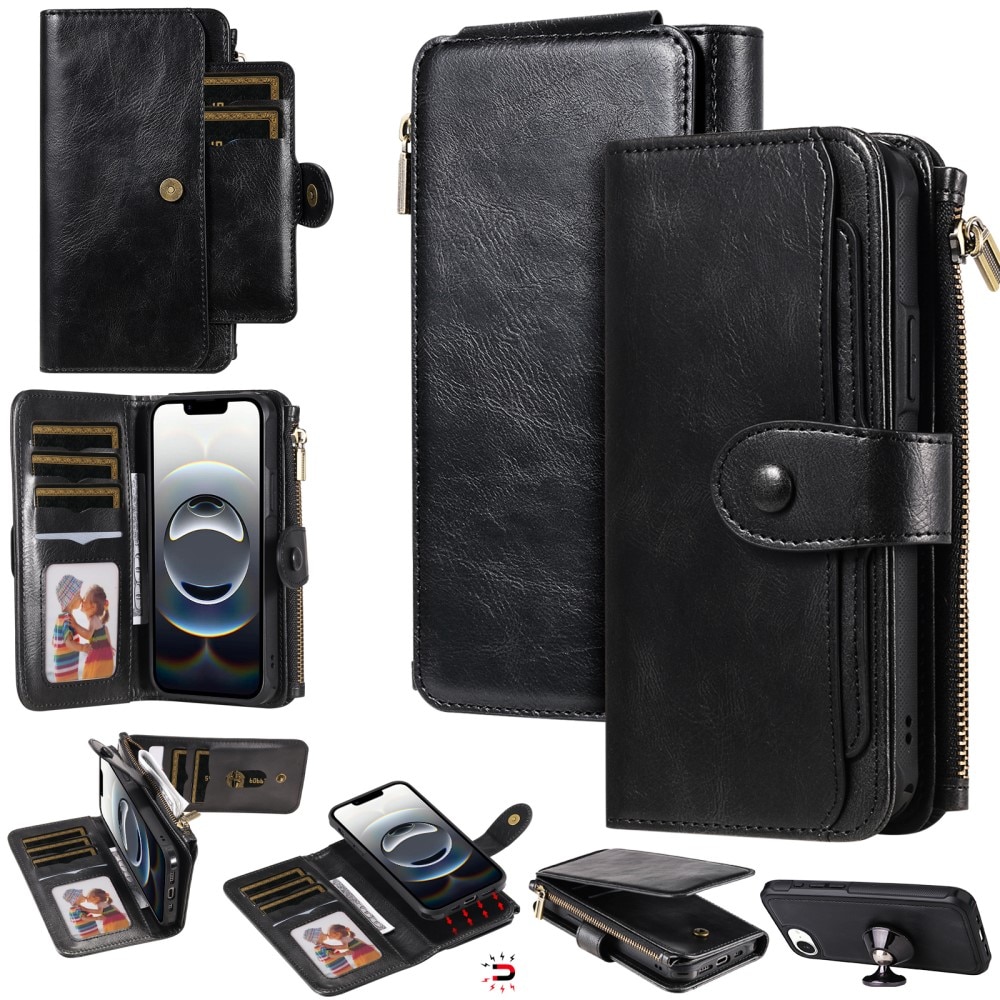 Magnet Leather Multi-Wallet iPhone 16e svart