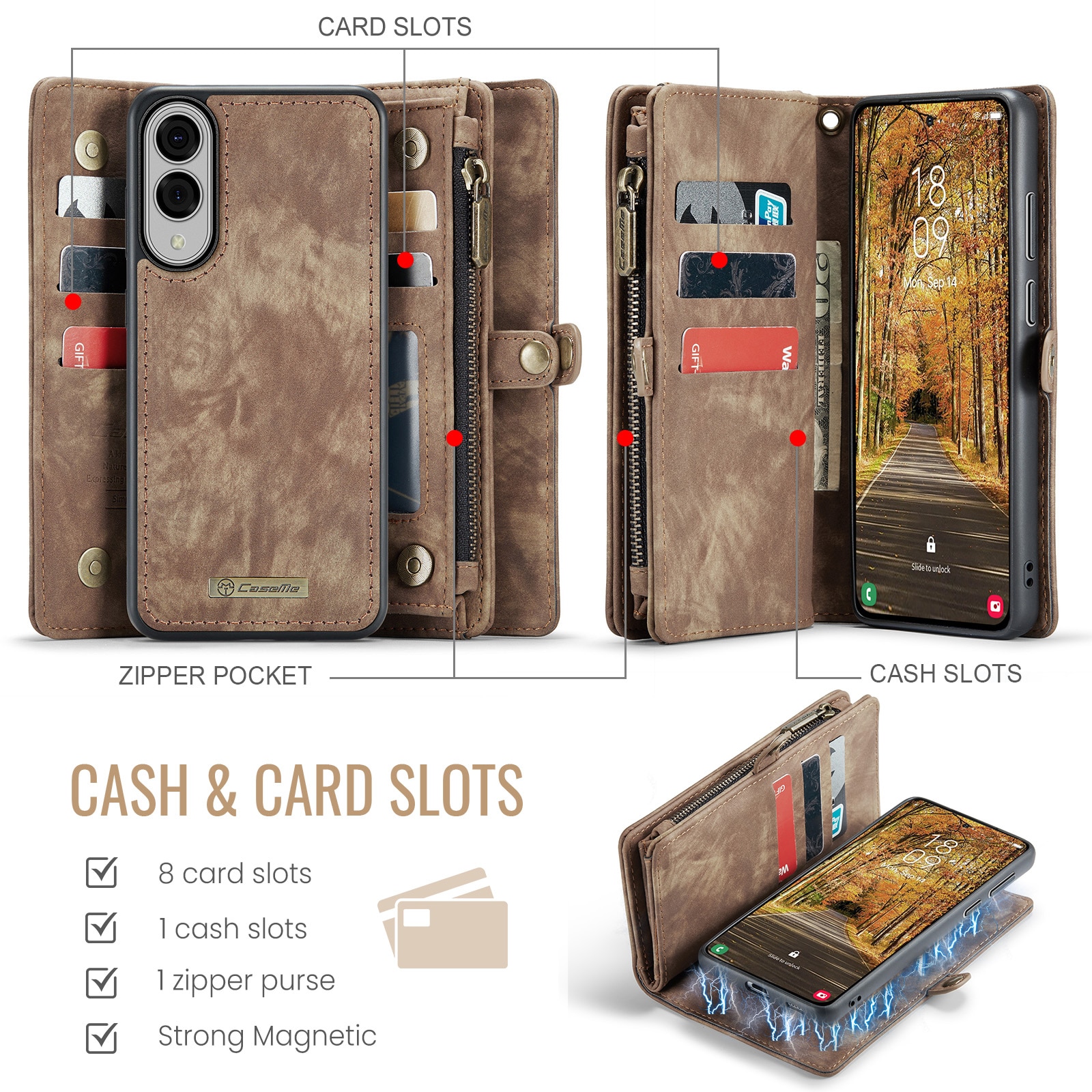 Multi-slot Lommeboksetui Samsung Galaxy S25 Edge Brun